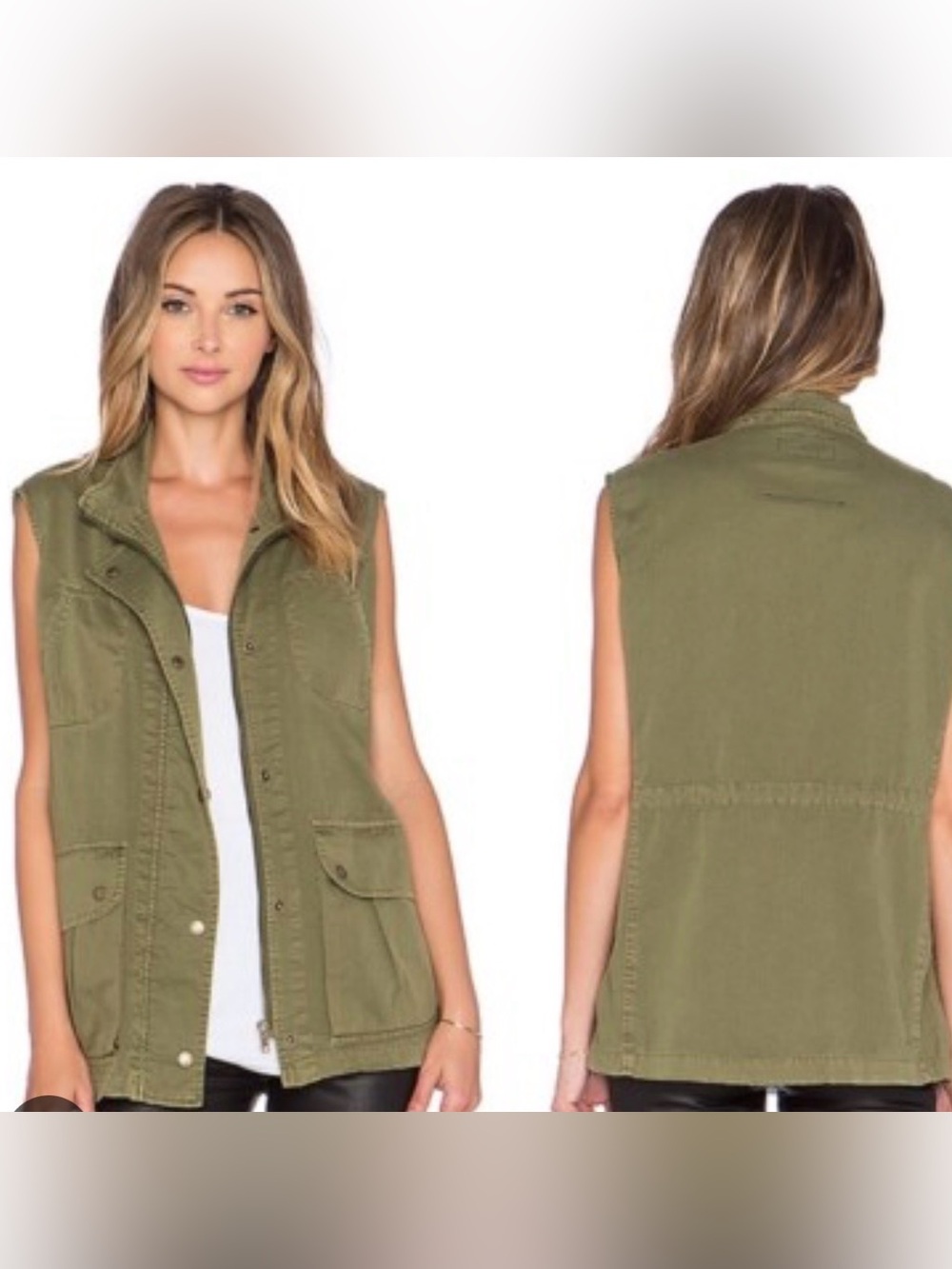 Current/Elliott The Leisure Vest Olive Military Utility 100% Cotton gorpcore